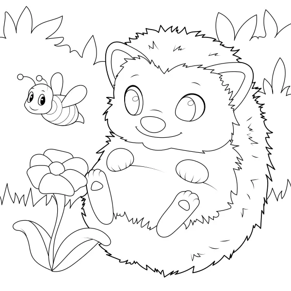 Igel mit Biene | Online-Malvorlagen für Kinder