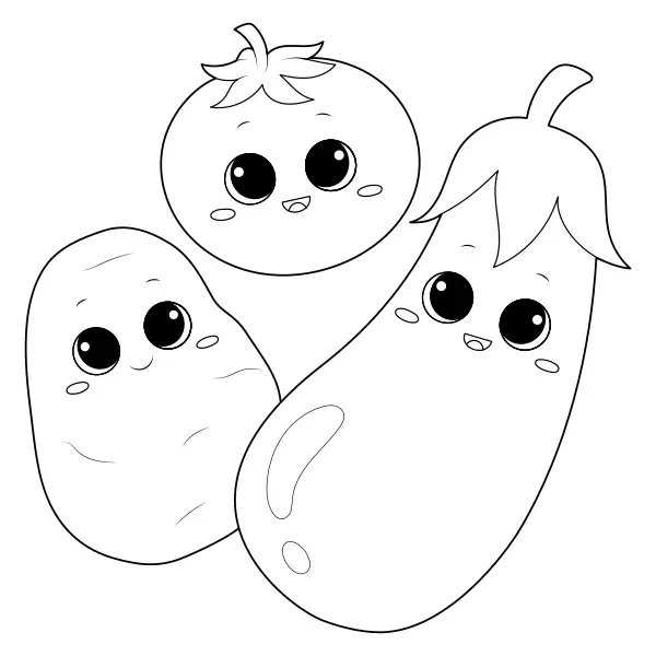 Aubergine, Tomate und Kartoffel | Online-Malvorlagen für Kinder