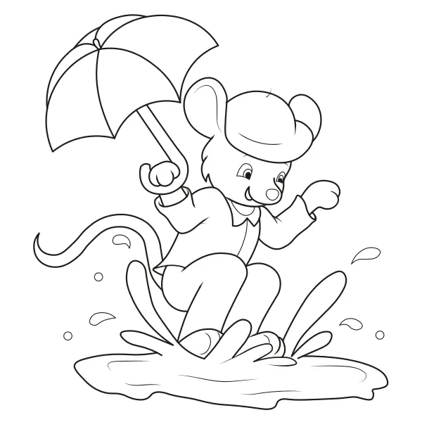 Maus mit einem Regenschirm | Online-Malvorlagen für Kinder