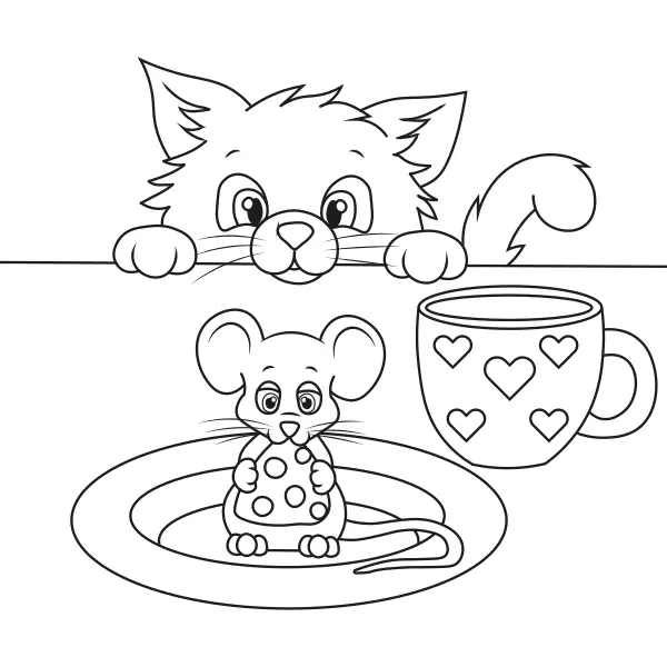 Katze und Maus | Online-Malvorlagen für Kinder