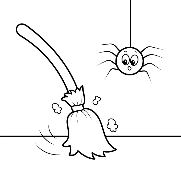 Besen und eine Spinne | Online-Malvorlagen für Kinder
