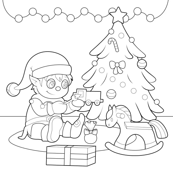 Weihnachtswichtel bastelt Geschenke | Online-Malvorlagen für Kinder