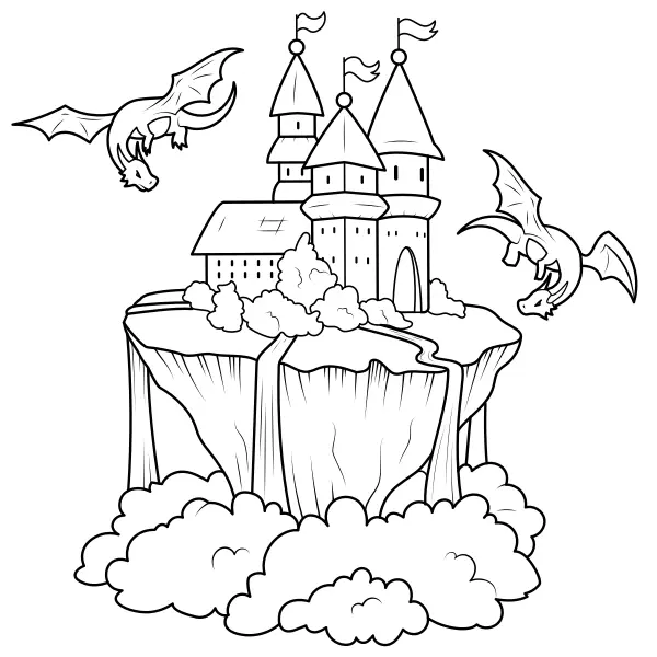 Schloss und Drachen | Online-Malvorlagen für Kinder