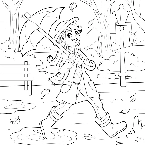 Mädchen mit einem Regenschirm | Online-Malvorlagen für Kinder
