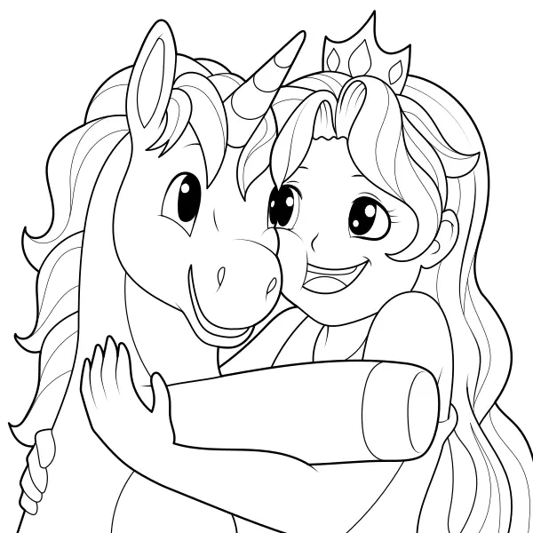 Prinzessin und ein Einhorn | Online-Malvorlagen für Kinder