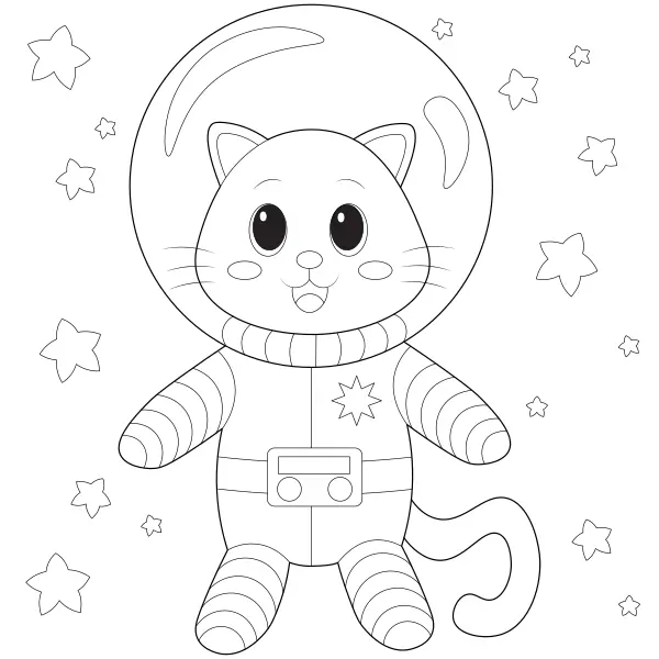 Katze im Weltraum | Online-Malvorlagen für Kinder